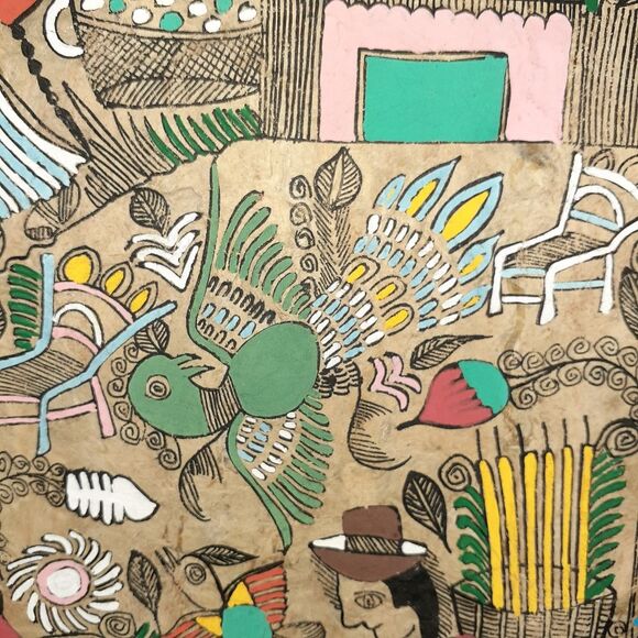 Mexican painting Eleazer Arsenio original vintage folk art work on amate paper - Picture 7 of 8